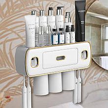 Тримач для зубних щіток TOOTHBRUSH HOLDER XL-716 з механічним дозатором пасти і висувним ящиком, Білий (205)