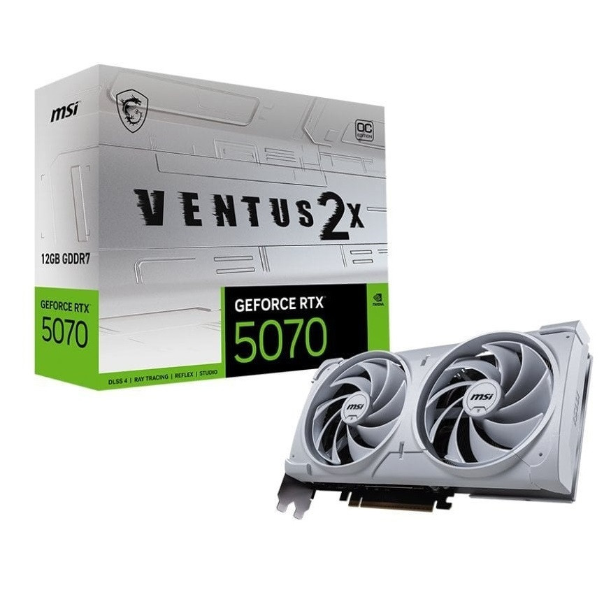 Відеокарта GF RTX 5070 12GB GDDR7 Ventus 2X OC White MSI (GeForce RTX 5070 12G VENTUS 2X OC WHITE), фото 1