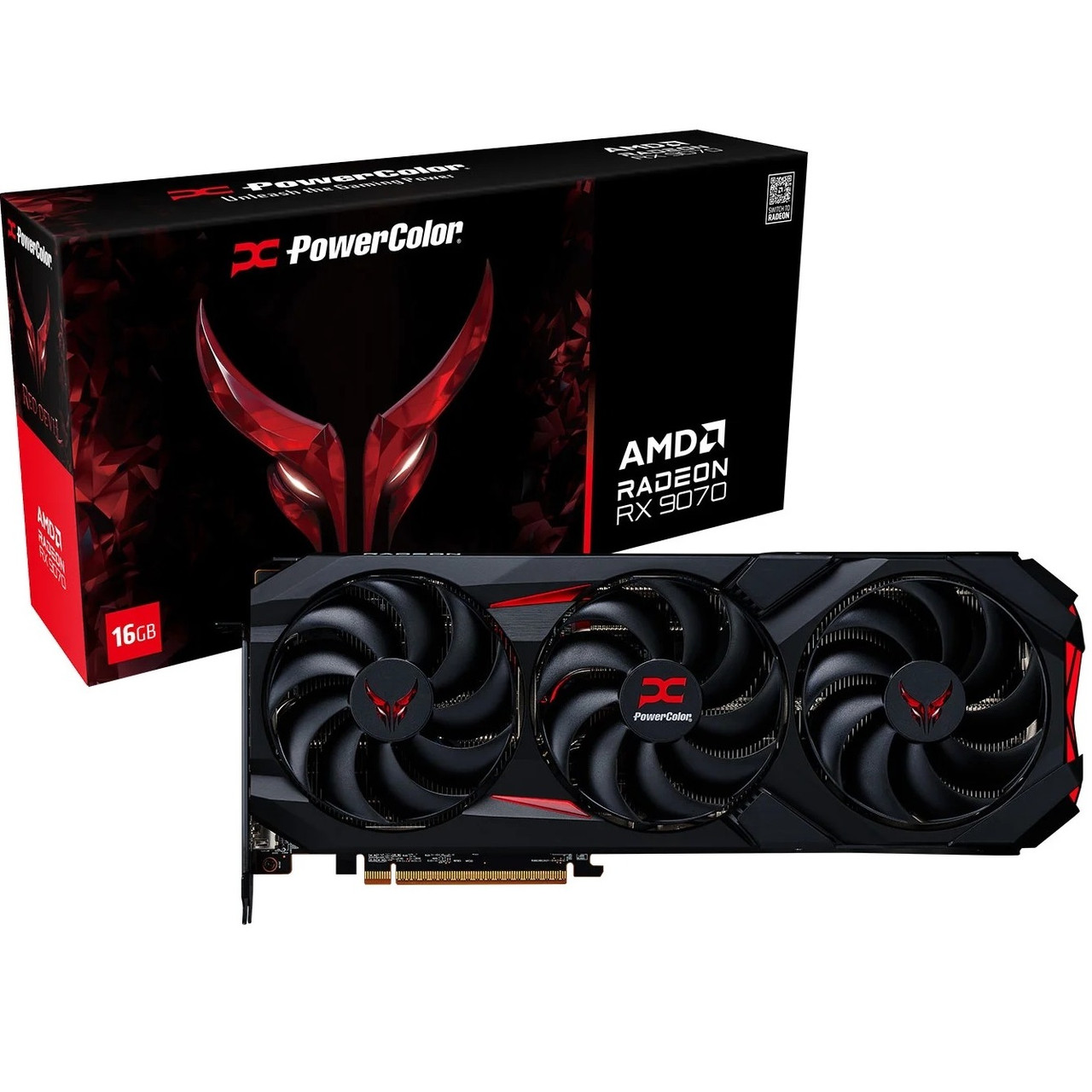 Видеокарта PowerColor RX 9070 Red Devil - фронтальный вид