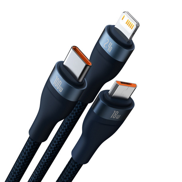 Кабель Baseus Flash Series Ⅱ One-for-three USB to M + L + C 100W 1.2m CASS030003