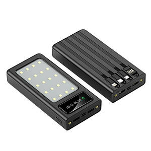 Power Bank TRY 20000mAh 5V/2A з кабелями (micro USB, Type-C, Lightning, USB) з дисплеєм і ліхтариком чорний
