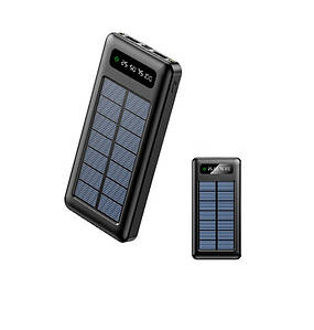 Power Bank TRY 20000mAh 5V/2A з кабелями (microUSB, Type-C, Lightning, USB) з дисплеєм і сонячною батареєю чорний
