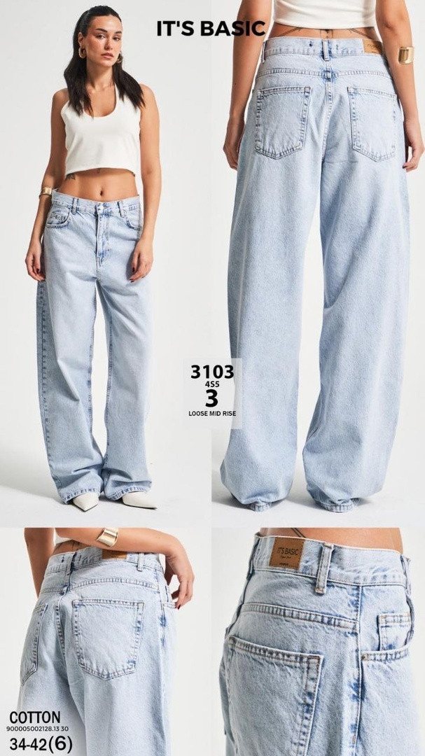 Джинси жіночі молодіжні палаццо труби блакитні (LOOSE MID RISE. )