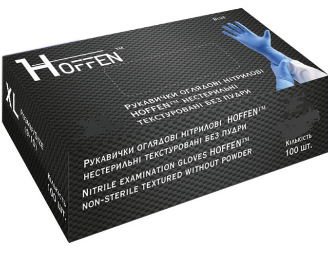 Рукавиці нітрилові HOFFEN (HOFF MEDICAL) текстуровані, неопудрені, блакитні (100 шт./пач.) р. XXL
