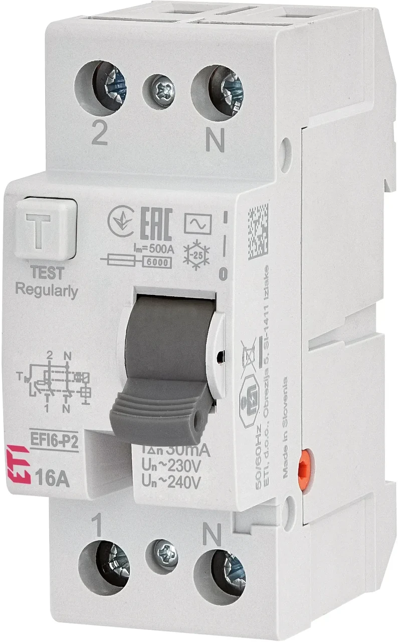 Реле диференційне (ПЗВ) 2р EFI6-P2 16/0,03 тип AC (6kA), ЕТІ