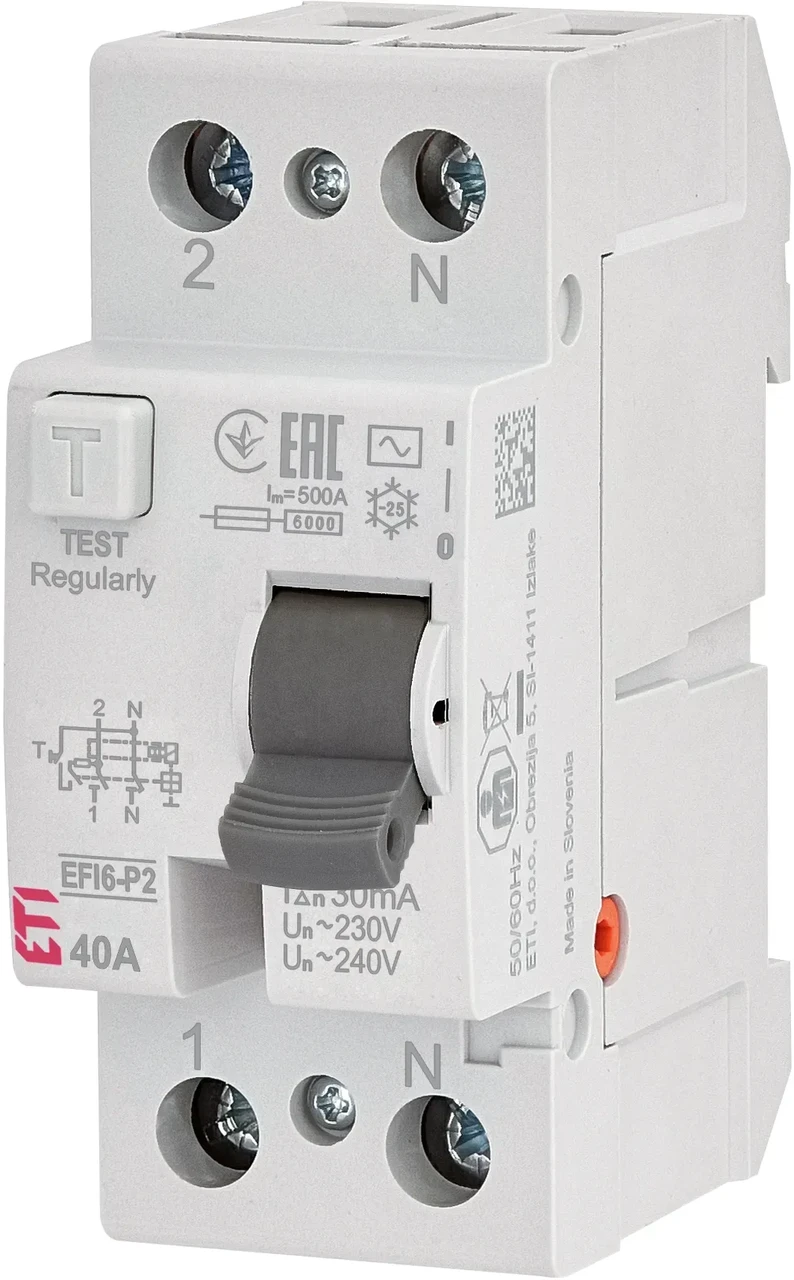 Реле диференційне (ПЗВ) 2р EFI6-P2 40/0,03 тип AC (6kA), ЕТІ