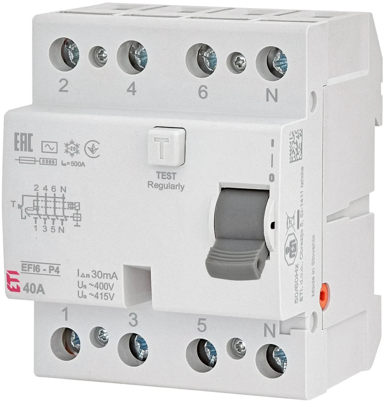 Реле диференційне (ПЗВ) 4р EFI6-P4 40/0,03 тип AC (6kA), ЕТІ