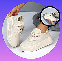 Жіночі бежеві кросівки на платформі з екошкіри на потовщеній підошві Viki