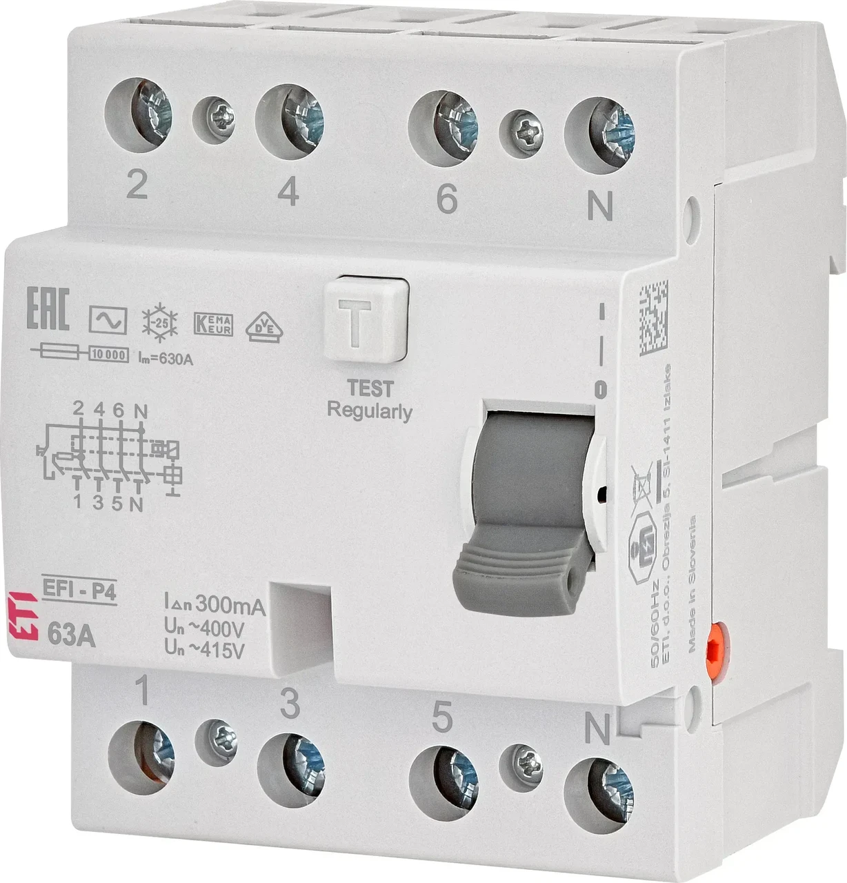 Реле диференційне (ПЗВ) 4р EFI-P4 63/0,3 тип AC (10kA), ЕТІ