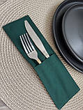 Куверт на два відділення для столового приладдя, зелений, саржа, фото 2