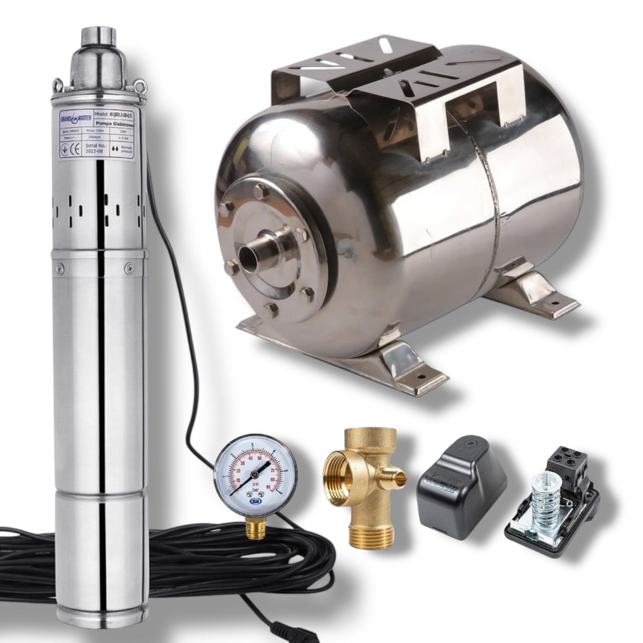 Насосна станція з глибинним насосом GrandWater 750 ВТ 24 л з нержавійки Poland (H=50m), фото 1