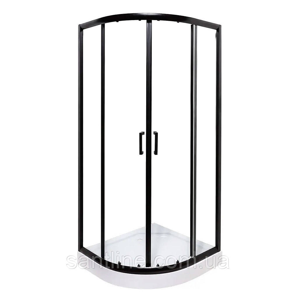 Душова кабіна 90x90x205 см чорна Insana MIRA black напівкругла низький піддон прозоре скло 6мм, фото 1