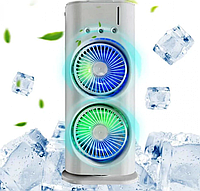 Настільний вентилятор зі зволожувачем і підсвічуванням, з USB / Акумуляторний вентилятор подвійний