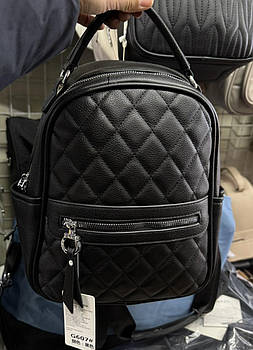 Жіночий рюкзак чорний стьобаний на блискавці з кишенею зі штучної шкіри Zhenya