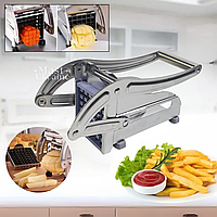 Картоплерізка металева з 2 насадками Potato Chipper, ручна овочерізка для картоплі фрі AND-948-Silver