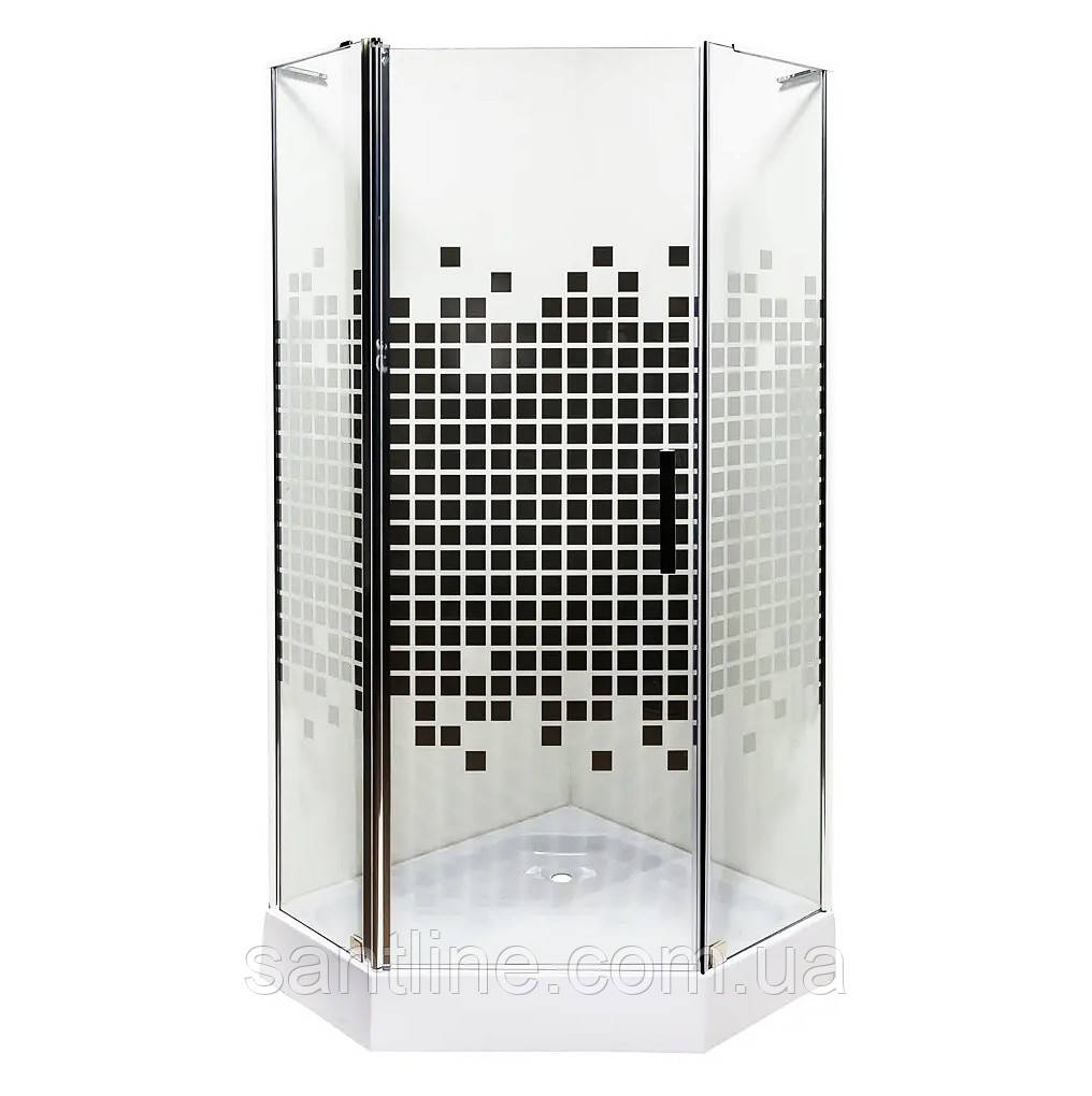 Душова кабіна 90x90x200 см Insana Ethna Puzzle P91 P п'ятикутна низький піддон прозоре скло з малюнком, фото 1
