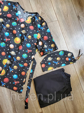 Принтована медична кофта / куртка "Космос", фото 1