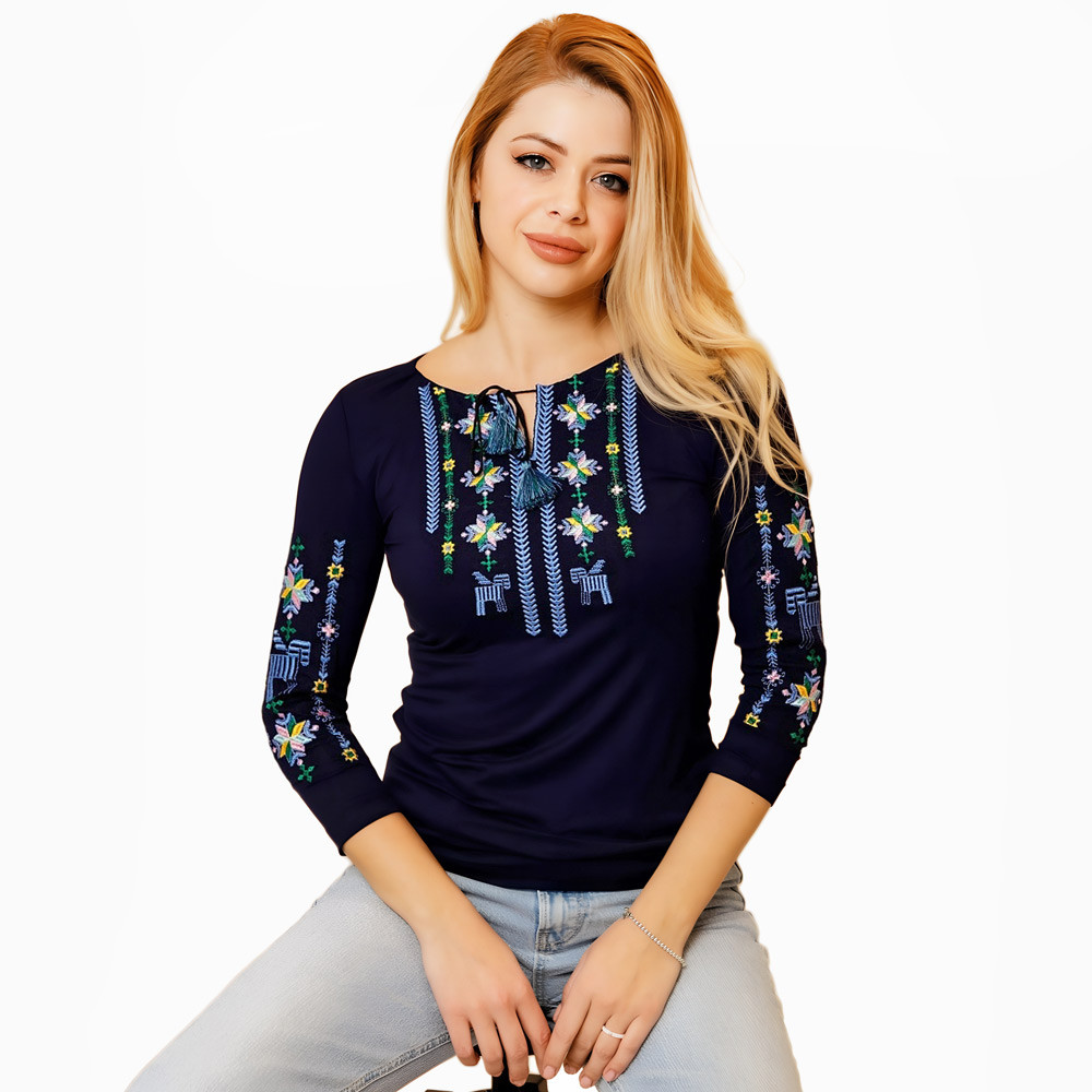 Футболка вишиванка Подільські коники синя