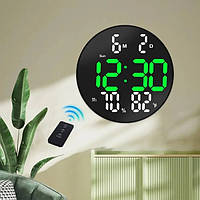 Настінний годинник електронний LED WALL CLOCK DS-3813L Чорний, круглий годинник з датою і градусником на кухню