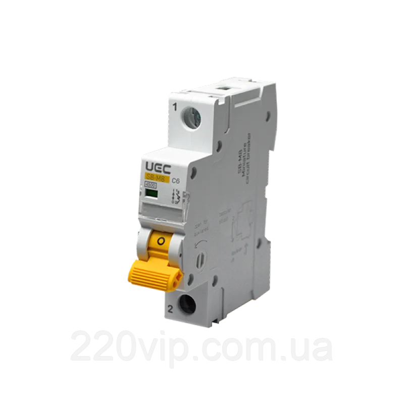 Автоматичний вимикач UEC SB-M8 1P 04A 4,5 кА C, MCB45-1-004-C УЕК, автомат модульний однополюсний, фото 1