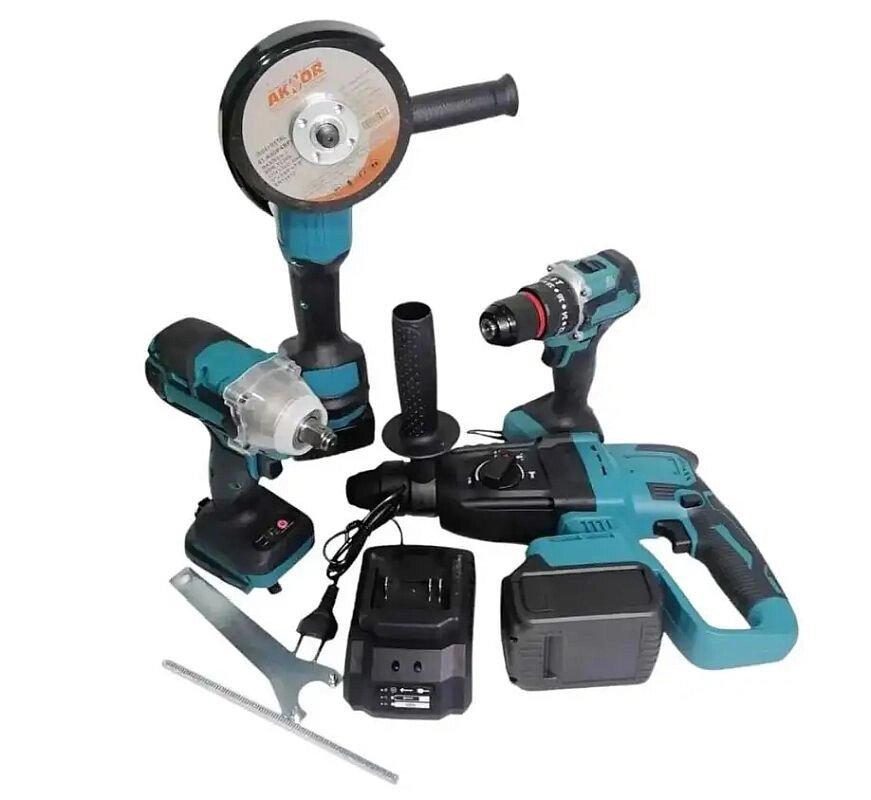 4 в 1 Набір акумуляторних інструментів (перфоратор, гайковерт, шуруповерт, кутова шліфувальна машина)