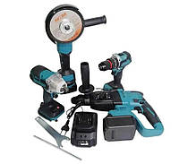 4 в 1 Набір акумуляторних інструментів (перфоратор, гайковерт, шуруповерт, кутова шліфувальна машина)