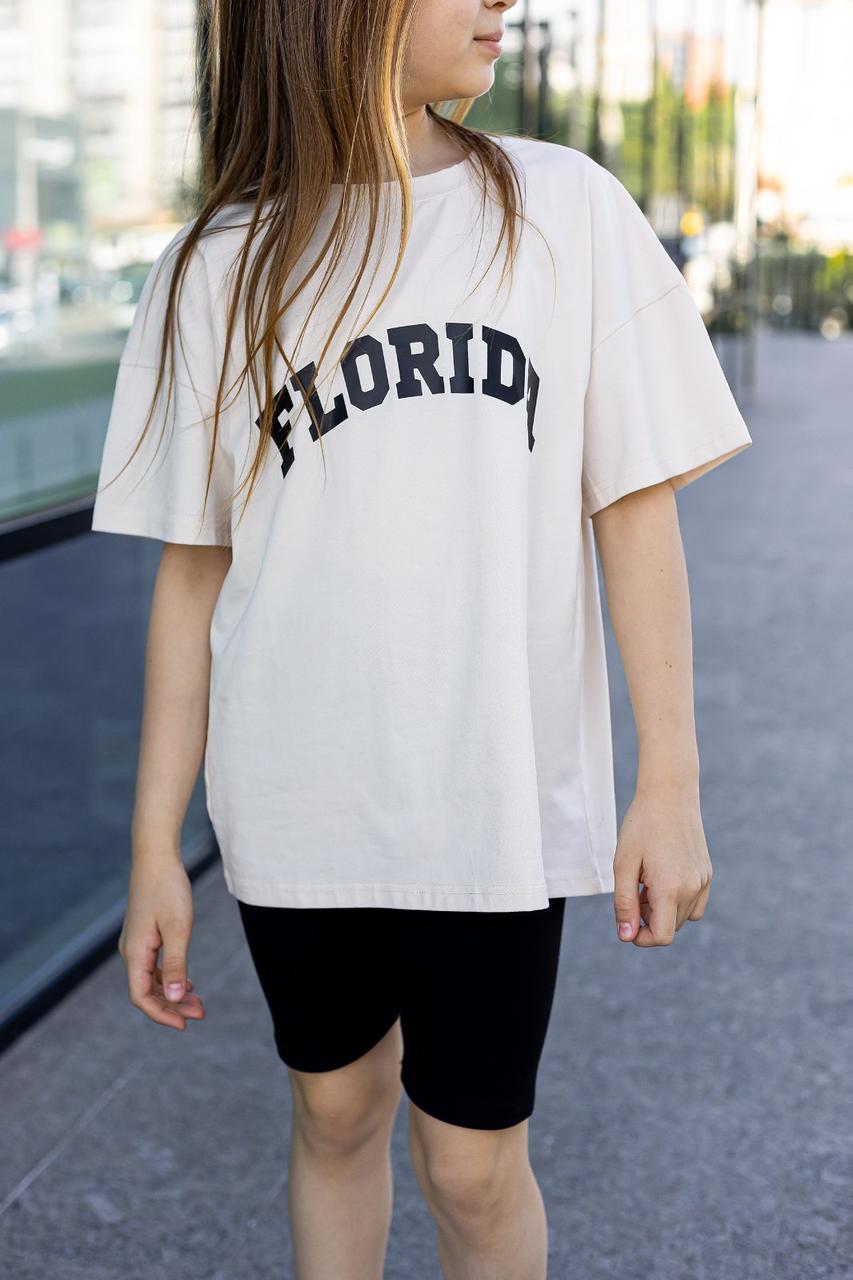 Футболка для дівчинки на літо FLORIDA, біла футболка чорний принт