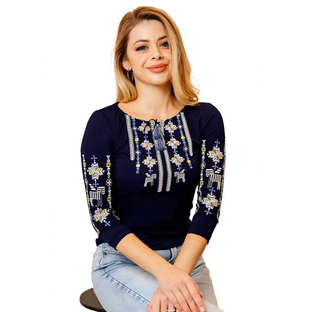 Футболка вишита Подільські коники синя р.L.