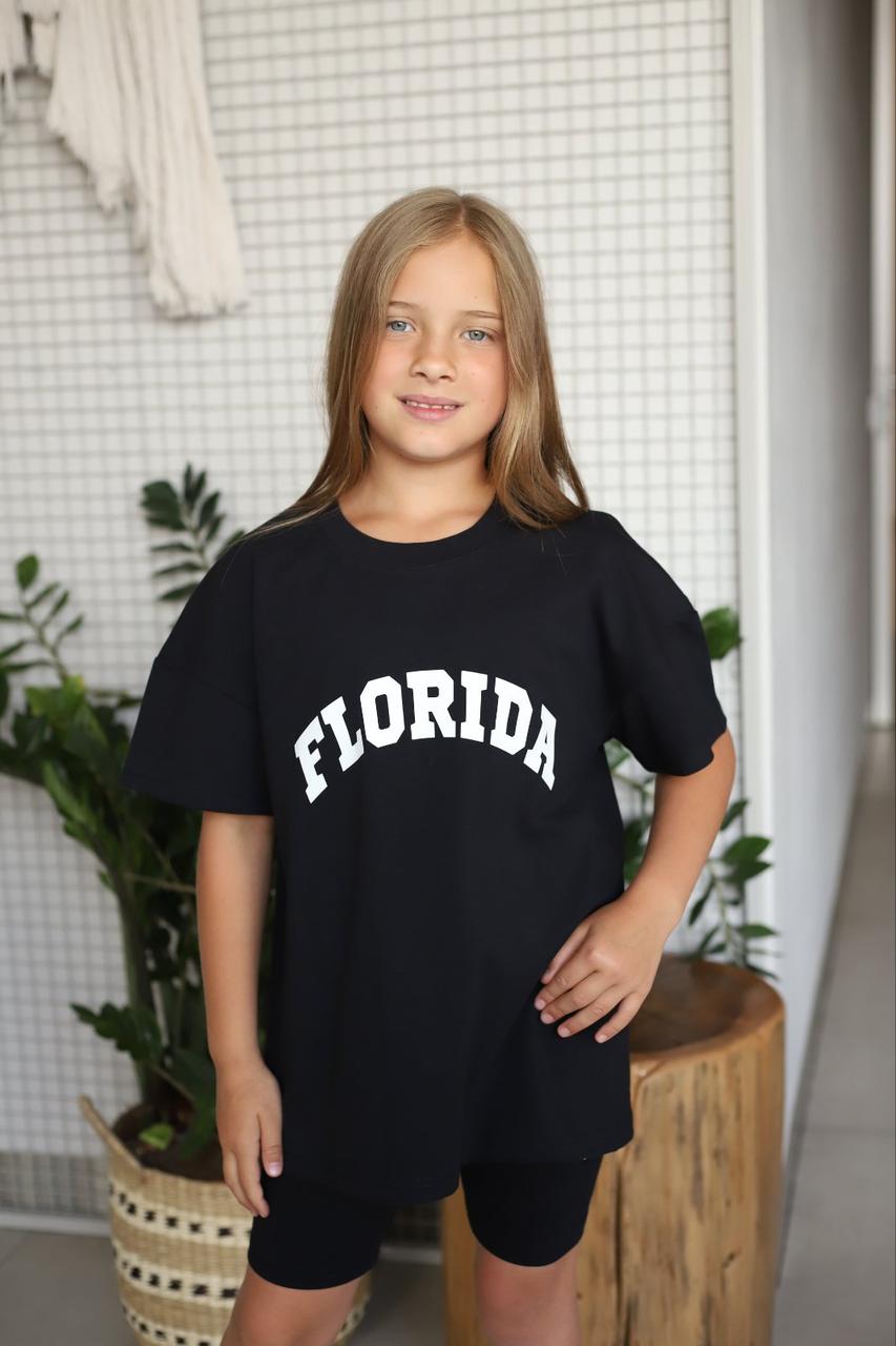 Футболка для дівчинки на літо FLORIDA, чорна футболка білий принт, фото 1