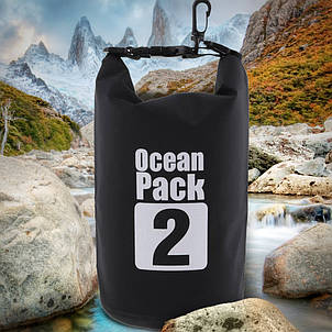 Сумка-мішок Ocean Pack, гермомішок з шлейкою на плече водонепроникний 2 л, Чорний, фото 1