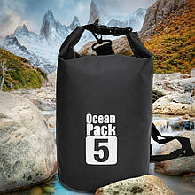 Сумка-мішок Ocean Pack, гермомішок з шлейкою на плече водонепроникний 5 л, Чорний