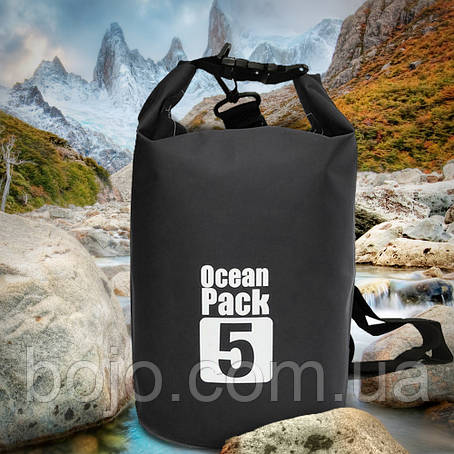 Сумка-мішок Ocean Pack, гермомішок з шлейкою на плече водонепроникний 5 л, Чорний, фото 1
