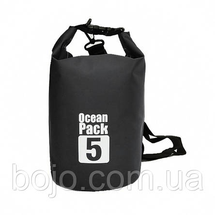 Сумка-мішок Ocean Pack, гермомішок з шлейкою на плече водонепроникний 5 л, Чорний, фото 3