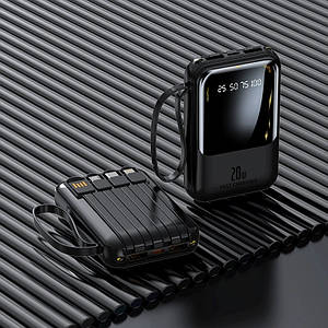 Power Bank Повербанк TRY 10000mAh 20W з кабелями (micro USB, Type-C, Lightning, USB) з дисплеєм чорний