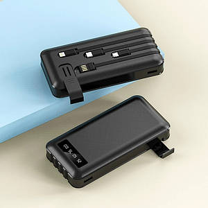 Power Bank Повербанк TRY 10000mAh 5V/2A з кабелями (micro USB, Type-C, Lightning, USB) з дисплеєм чорний