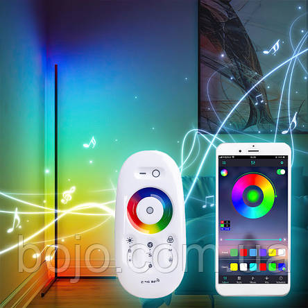 Кутовий торшер підлоговий світлодіодний світильник RGB з сенсорним пультом, музикой та керуванням з телефону 330+ світлових, фото 1