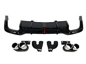 Дифузор ( заднього бампера ) Full Black / Chrome Pipe ( в стилі S5 + Led стоп ) S-Line на Audi A5 B9 2020-2023 року