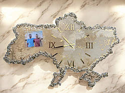 Годинник настінний з епоксидної смоли "Карта України"