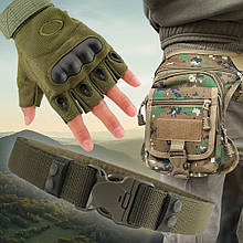 Набір 3 в 1 для справжнього чоловіка:  рукавички XL, ремінь, сумка на стегно, Хакі-камуфляж