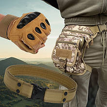 Набір 3 в 1 для справжнього чоловіка:  рукавички XL, ремінь, сумка на стегно, Койот-камуфляж