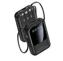 Power Bank Повербанк TRY 10000mAh 20W з кабелями (micro USB, Type-C, Lightning, USB) з дисплеєм чорний