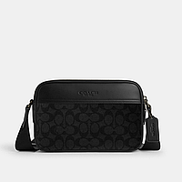 Чоловіча шкіряна сумка Coach Graham Crossbody In Signature Canvas Чорний.  (389)
