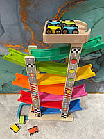 Дерев'яна іграшка Трек MD 2541 машинки розміром 4см 8шт, в коробці, 30-44-10,5см, фото 3