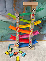 Дерев'яна іграшка Трек MD 2541 машинки розміром 4см 8шт, в коробці, 30-44-10,5см, фото 4