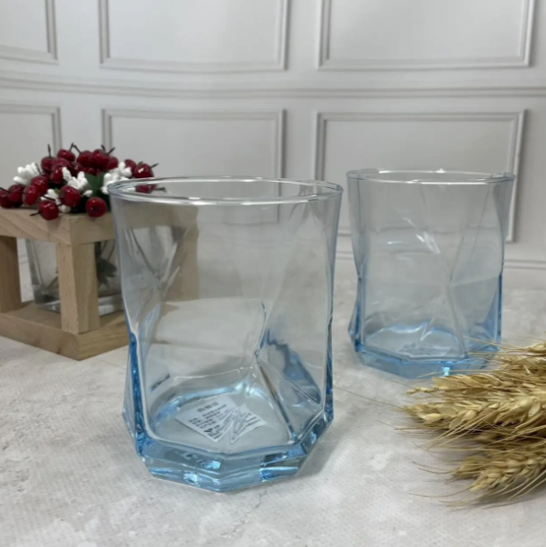 Набір низьких синіх склянок Helios Адамантас блу для віскі 390 мл 6шт (JS5195-1B), фото 1