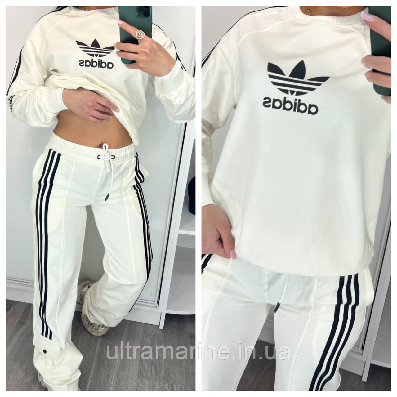 Жіночий костюм Adidas з лампасами білий з чорним (Адідас трикотаж двунитка Туреччина)