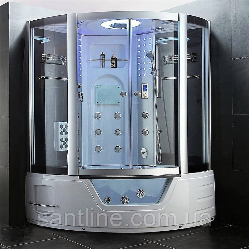 Гідромасажний бокс 145х145х220 см GOLSTON G-U2212 глибокий піддон парогенератор ароматерапія хромотерапія, фото 1