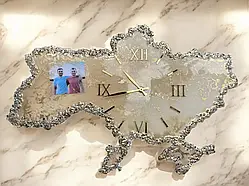 Годинник настінний з епоксидної смоли "Карта України" 70х45 см