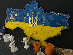 Годинник настінний з епоксидної смоли "Карта України"