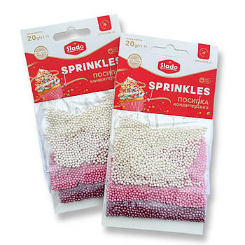 Посипка в стіках  кульки перламутрові біло-рожеві 20г (3 стіки)